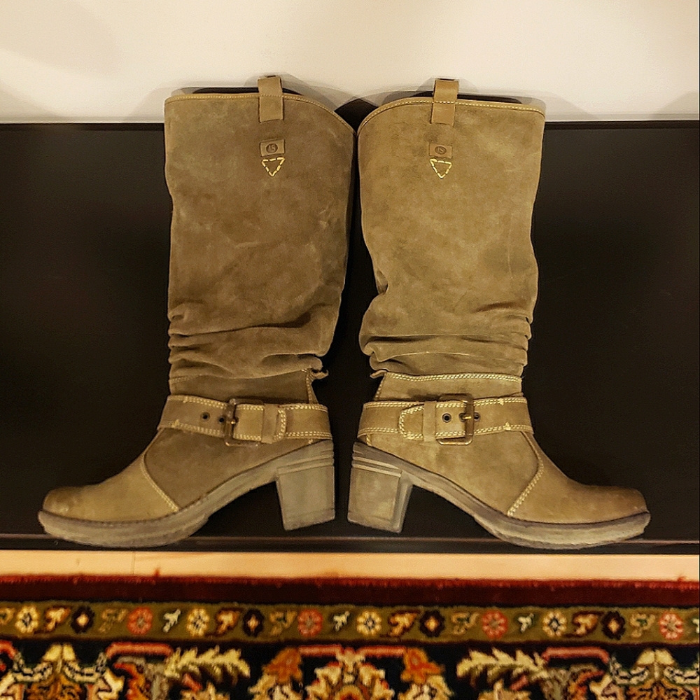 Josef Seibel Olive Suede Mid-Calf Heeled Boots